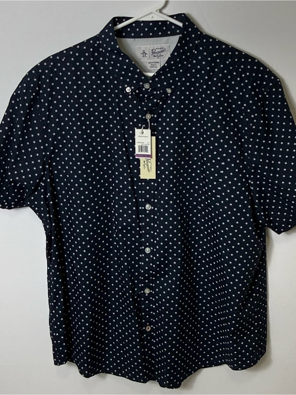 Original Penguin Navy Short Sleeve Button-Down with White Star Print